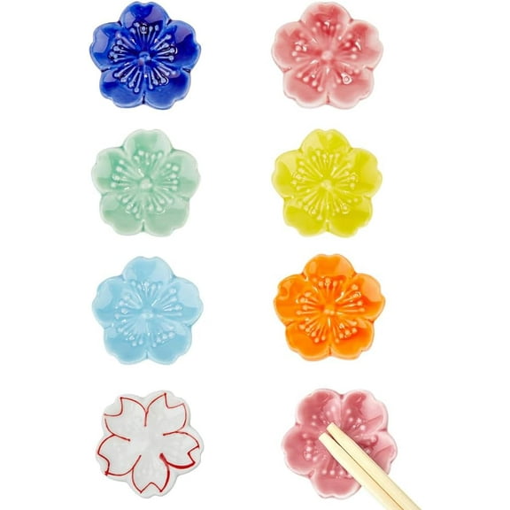 7 Colors Cherry Blossom Ceramic Chopstick Rest Cute Colorful Japanese Style Chopstick Stand Rack Pen Holder Portable Elegant Practical for Forks Spoons Paint Brushes Gift Catering Restaurant