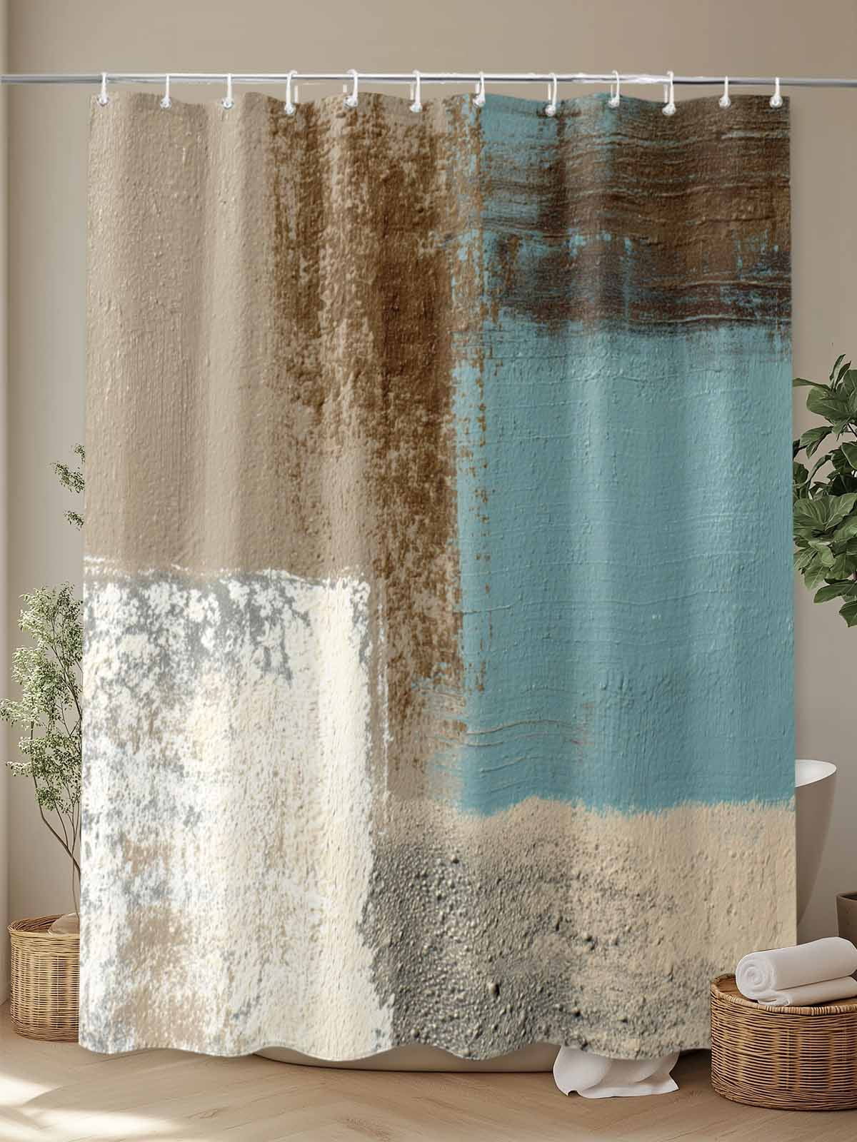Abstract Mottled Shower Curtain Set ，Waterproof Fabric Shower Curtains Brown Teal Vintage Oil Painting Texture Shower Curtains for Bathroom,Bathroom Decor 60"x72"