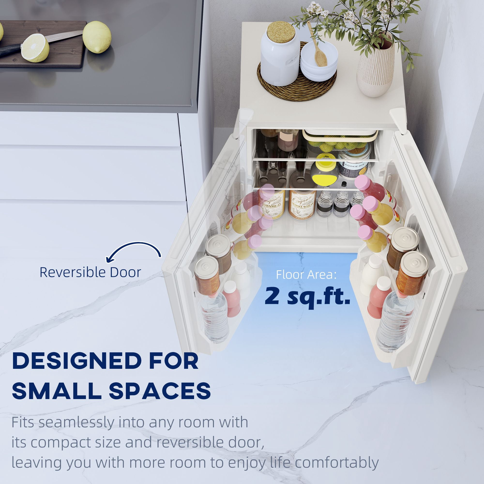 2.5 Cu.Ft Mini Fridge, Single Door Compact Refrigerator with Freezer, Adjustable Thermostat, Reversible Door, White