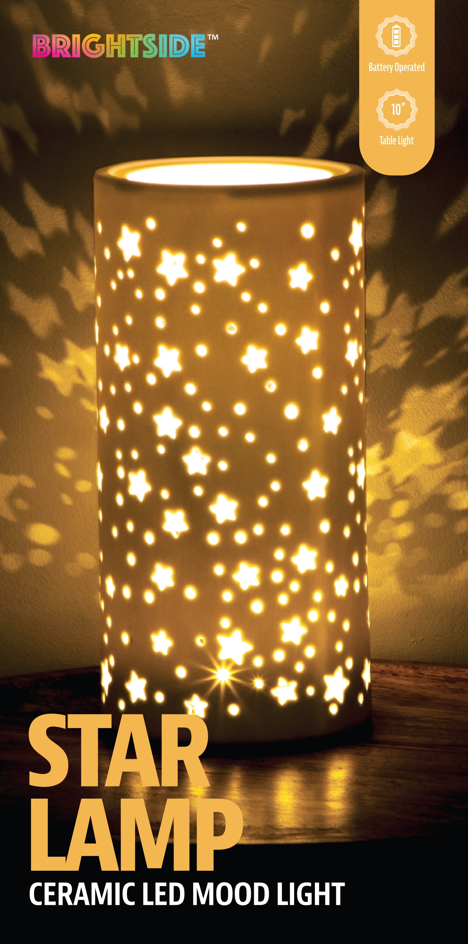 BrightSide Cut-out Star Cylinder Lamp, Battery Powered, Soft Warm White