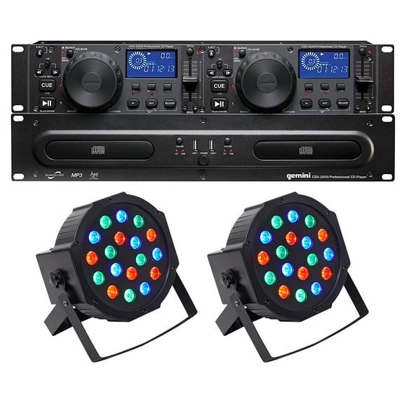 Gemini CDX-2250i DJ Dual Two Deck CD/MP3 Media Player (2) Par Wash Up-Lights