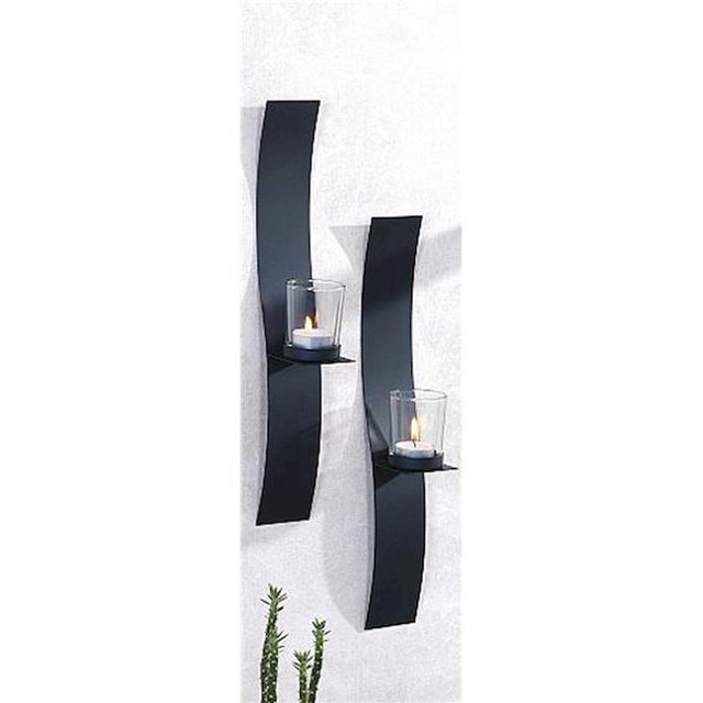 2 x 15 in. Sleek Black Metal Wall Sconce - Set of 2
