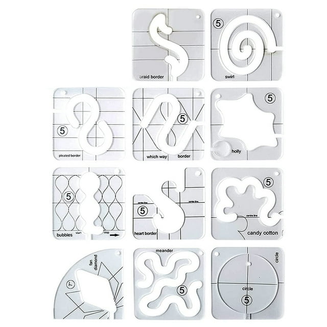 Ensemble de 11 Pcs de Modèles de Quilting à Mouvement Libre - Règle de Couture & Règle en Acrylique à Marque Claire & Règle de Repassage pour Quilting à la Machine