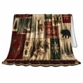thumbnail image 2 of Rustic Winter Patchwork Scene, Cozy Lodge Wildlife Illustration Style for Cabin Lovers, Moose Bear Cabin Theme and Housewarming Gift, Warm Flannel Blanket for Living Room Cabin, Home Decor, 2 of 9