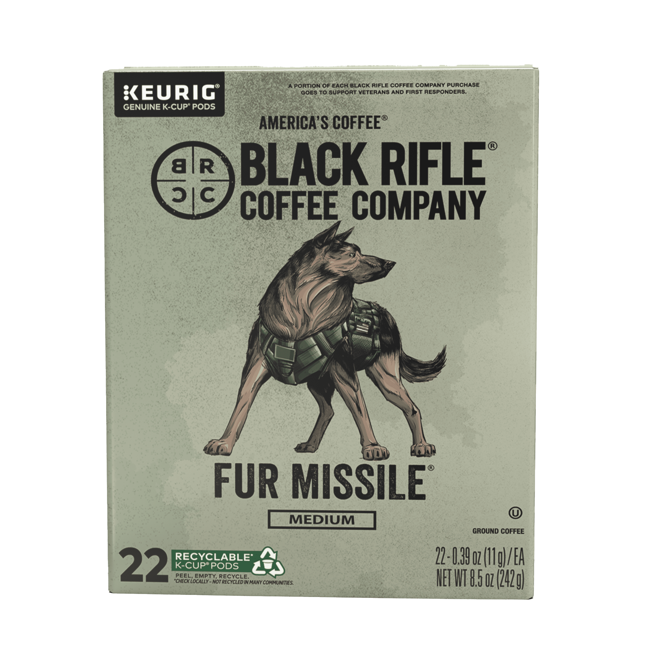 (4 pack) Black Rifle Coffee Company Fur Missile K-Cup Pods, Medium Roast, 22 Ct