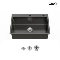 COZY Stainless Steel Single Bowl Kitchen Sink 30x19 inch, 1-Piece Overmount Brushed with US Drain & Hook, SS-BL02D-301908