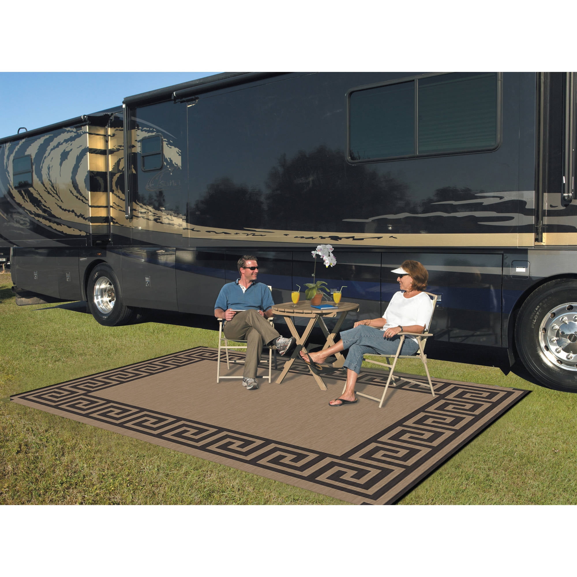 Reversible 9 x 12 Patio Mat Camping Rug Durable Portable Outdoor RV Pad NEW