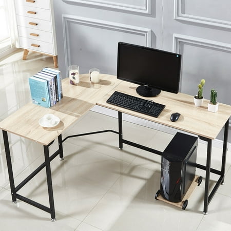 L-Shape Corner Computer Desk PC Wood Steel Laptop Table Workstation Home