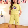 thumbnail image 2 of Summer 2 Piece Set For Kids Crew Neck Short Sleeve Tees Elastic Waist Shorts July 4th Print Casual Comfy Comfy (13 Years, Yellow), 2 of 9