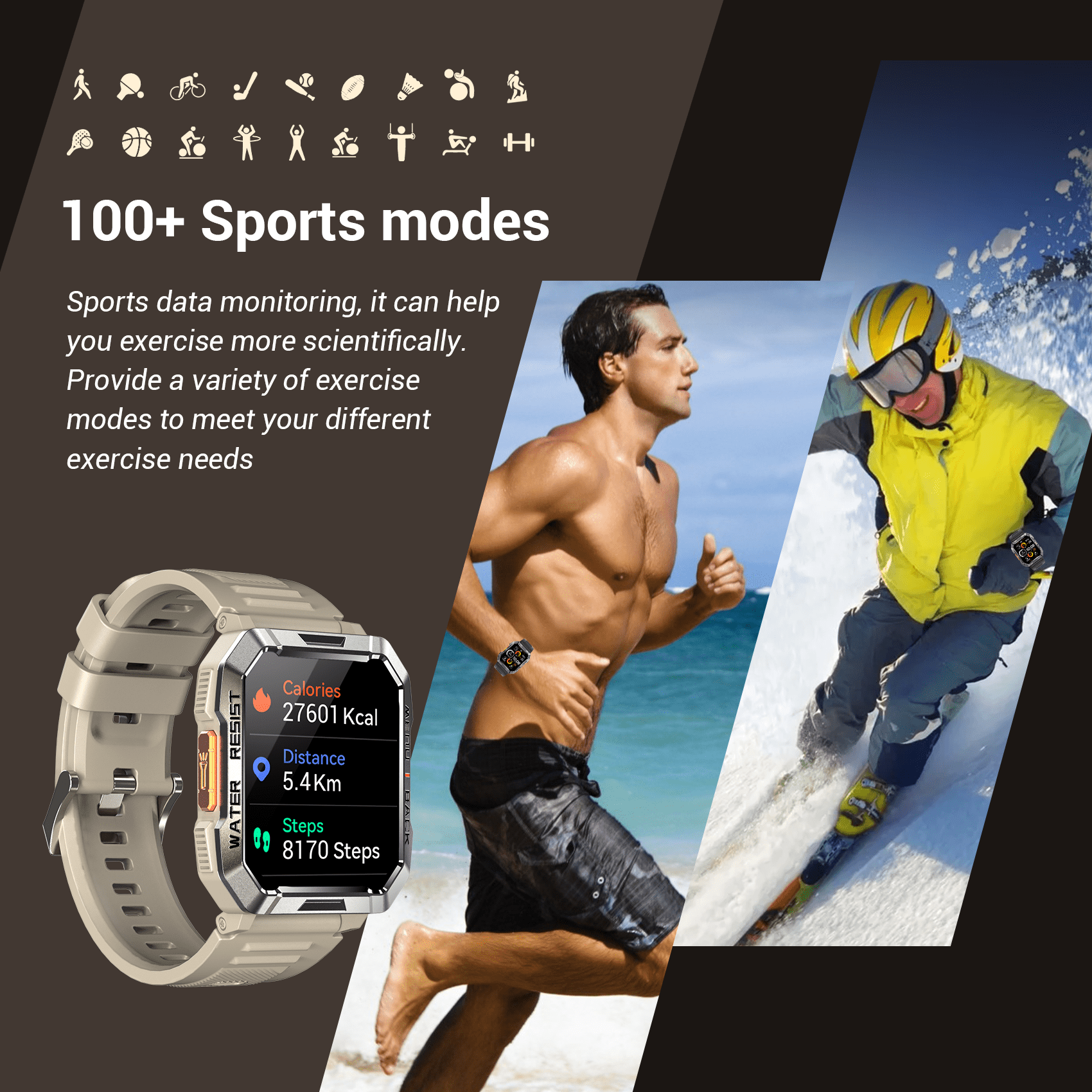 Blackview 2.01-inch Military Smartwatch for Men,Rugged Fitness Smart Watch fits for Android iPhone,Bluetooth(Answer/Make Calls)/Waterproof,Khaki