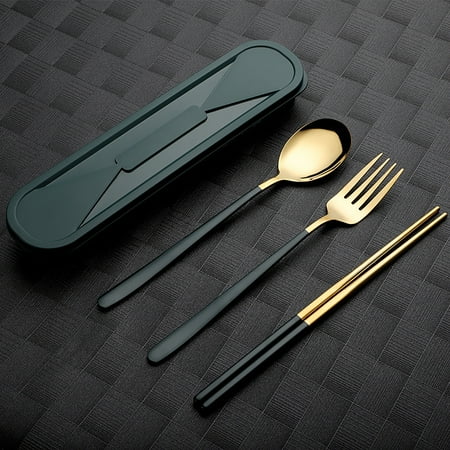 

IOAOAI Dinnerware Spoon 1 Set Dinning Rust-proof Practical Spoon Fork Chopsticks Portable Kitchen Accessories