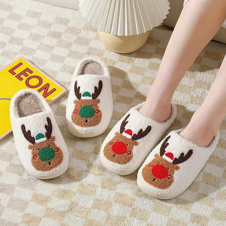 Christmas Elk Slippers For And Men Fuzzy Fluffy Slippers Warm Cozy Slippers Slip-on Indoor Outdoor Slippers - Walmart.com