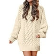 thumbnail image 1 of Vestido de suéter de manga larga con cuello redondo para mujer, de Honeeladyy, con descuento, para otoño, de color liso, informal, jersey de punto, vestido corto., 1 of 6