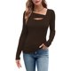 thumbnail image 2 of Camisetas de Larga para Mujer, Corte Ajustado, Estilo Otoño, con Aberturas, Estilo Y2K y Tejido Acanalado. Marrón Oscuro M, 2 of 7