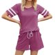 thumbnail image 1 of Conjunto de pijamas para mujer, Top de manga corta con cierre de cordón, pantalones cortos con bolsillos laterales, Kit de ropa para el hogar de verano, 1 of 5