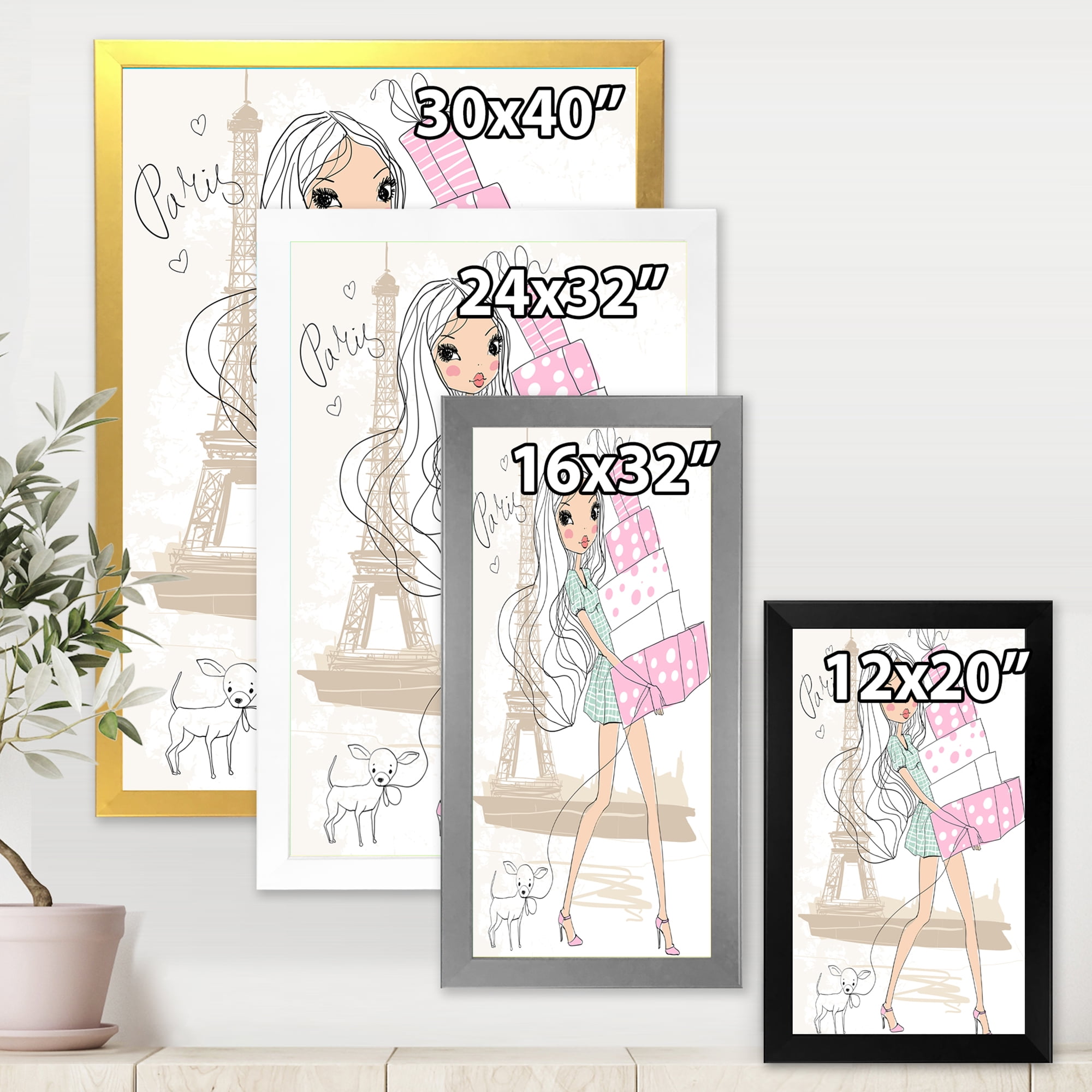 Designart 'Young Woman With Shopping Boxes In Paris' Shabby Chic Framed Art Print