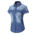 thumbnail image 3 of Made by Olivia Women's Classic Short Sleeve Button Down Denim Chambray Shirt, 3 of 7