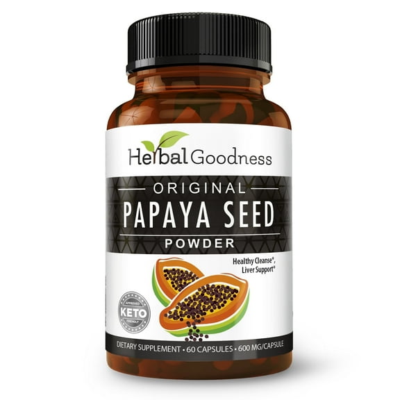 Organic Papaya Seeds Powder, Capsules Supplement, Enzymes, Gut & Digestive Health Support, 60/600mg, Herbal Goodness