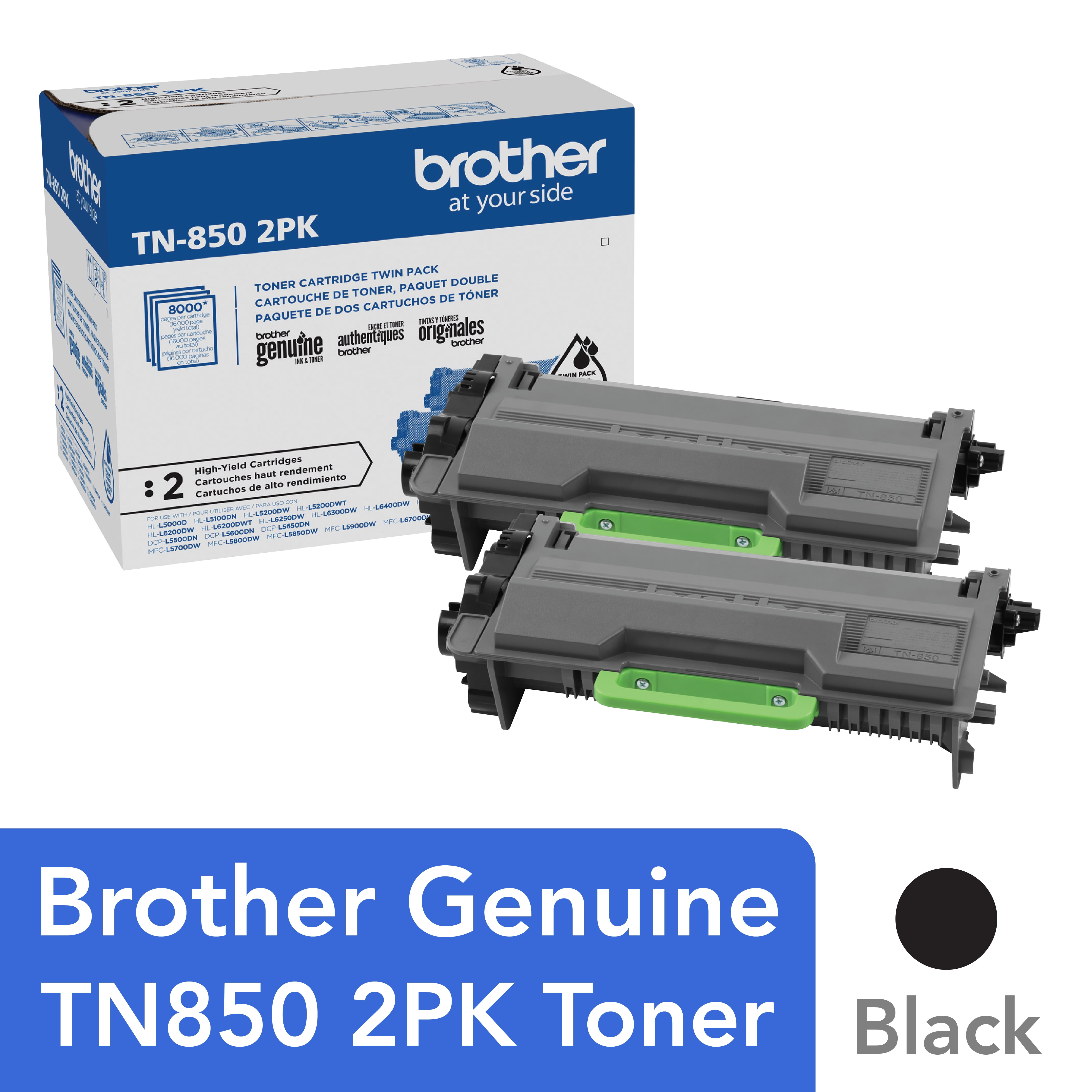 Brother Genuine HighYield Black Toner Cartridge, TN8502PK, TwoPack