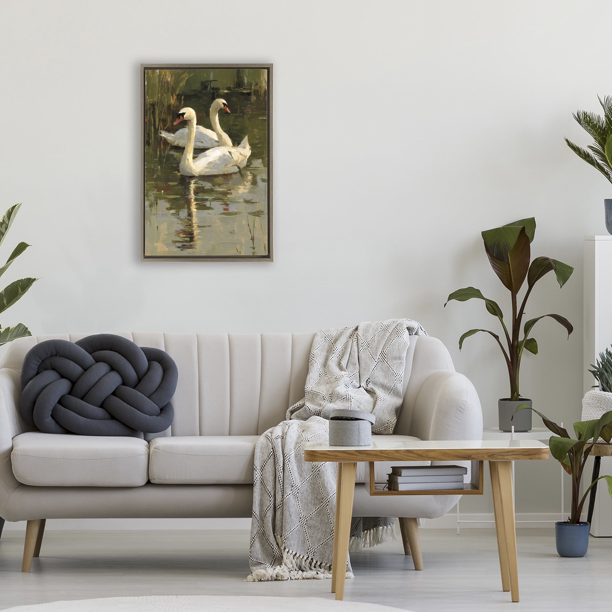 Stupell Industries Swans For A Swim Brown Framed Floater Canvas Wall Art, design by Petal Prints Design