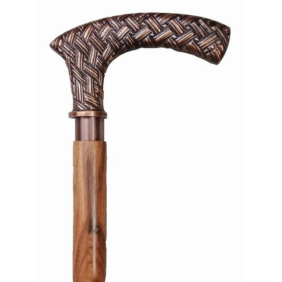 Wooden Antique Style Derby Handle Engraved Weave Design Walking Cane