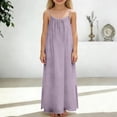 thumbnail image 6 of DORKASM Girls' Casual Spaghetti Strap Backless Linen Maxi Dress with Side Slit: Daily Dress Light Purple 100, 6 of 6