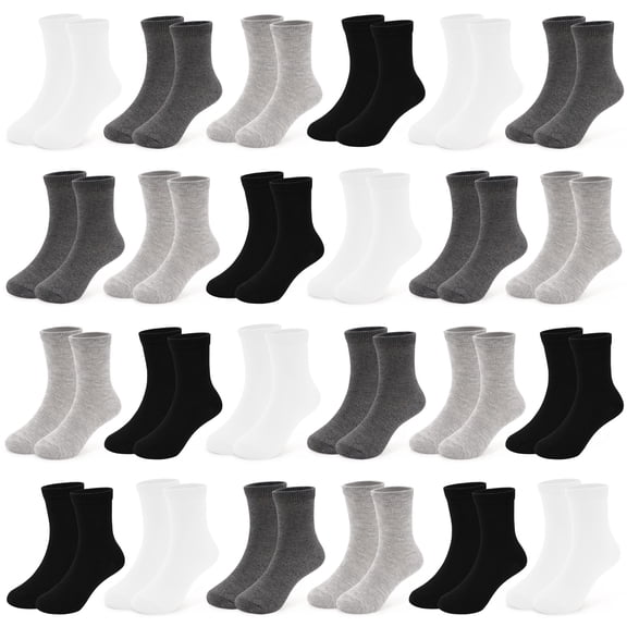 Kids Crew Socks, Mid Cut Socks for Toddler Kids Boys Girls(1-13 Years), 24 Pairs Athletic Mid Calf Socks Multipack