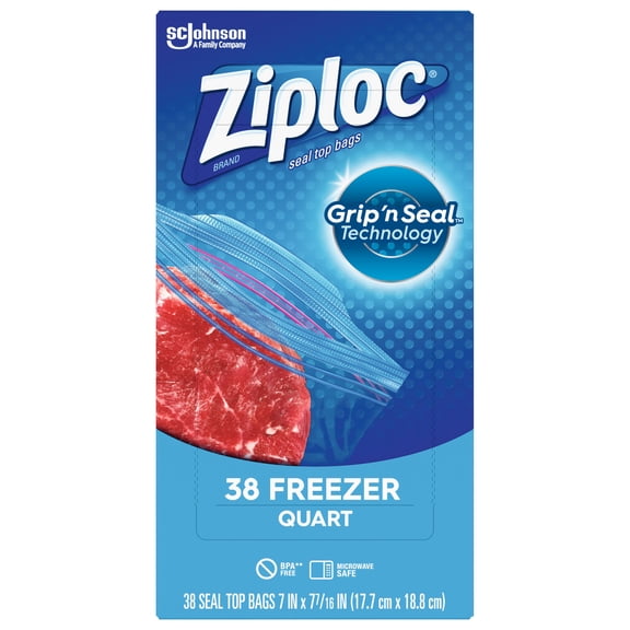 Ziploc® Brand Freezer Quart Bags, with Grip 'n Seal Technology, 38 Count