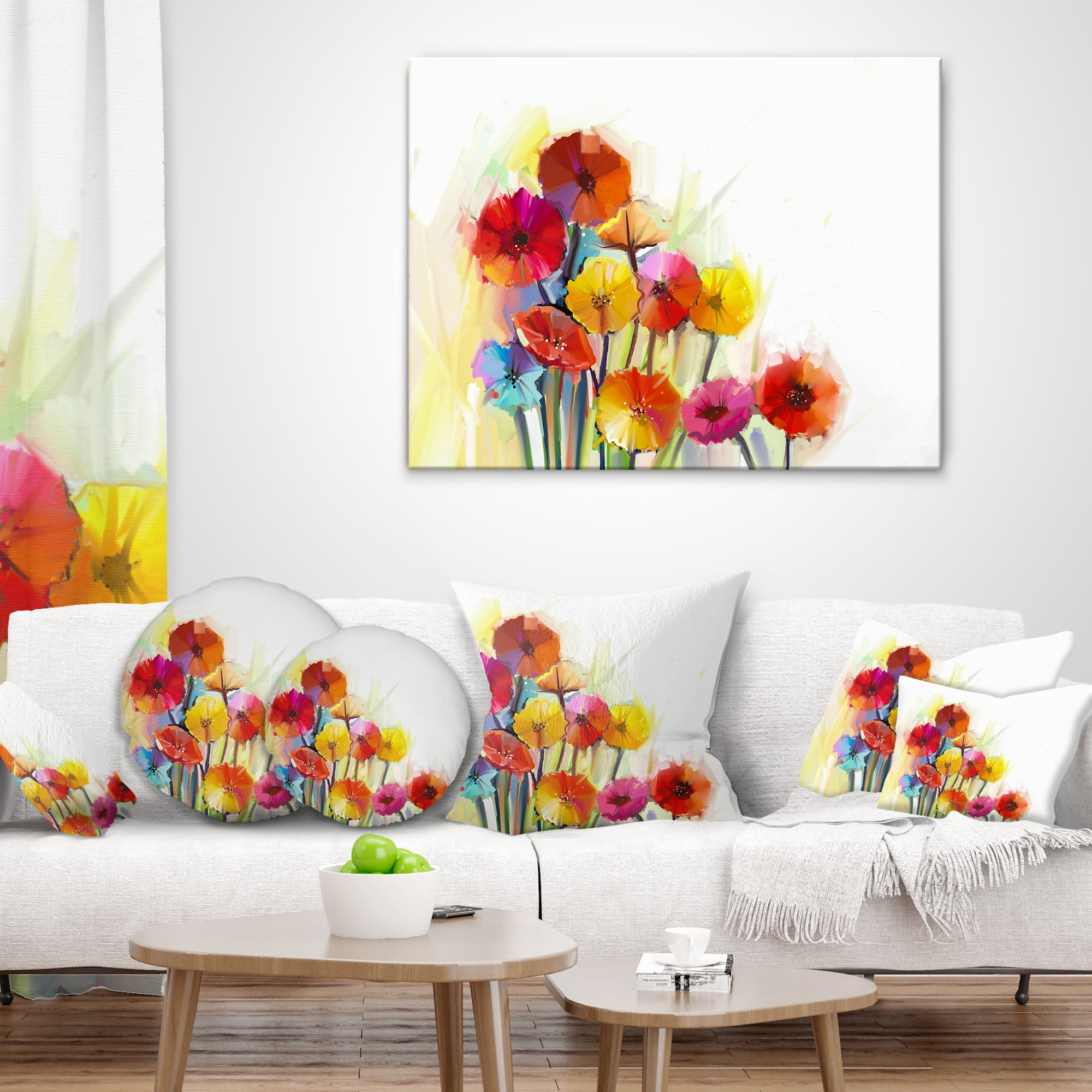 Designart Colorful Gerbera Flowers Watercolor - Floral Throw Pillow - 18x18