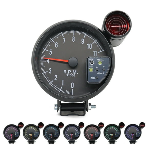 AREALER 5 Inch Tachometer Gauge Black 7 Colors Backlight with Light Peak Sound LED Flash When RPM Warning