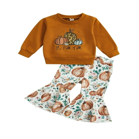 Bébé Garçon Halloween Vêtements Automne Citrouille Tarte Lettre Imprimé Sweat-Shirt à Manches Longues Ensemble de Pantalons Flare