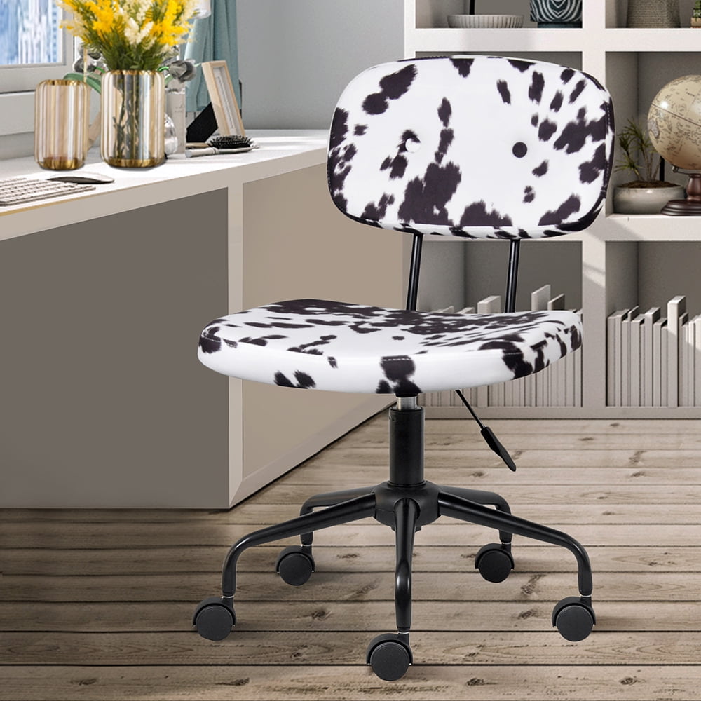 Leejay Retro Milk Cow Print Swivel Office Desk Chairs,Armless