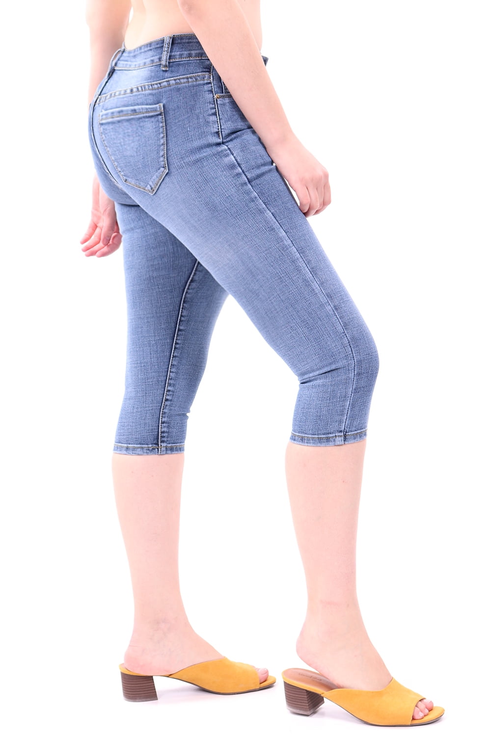 womens stretch denim capris