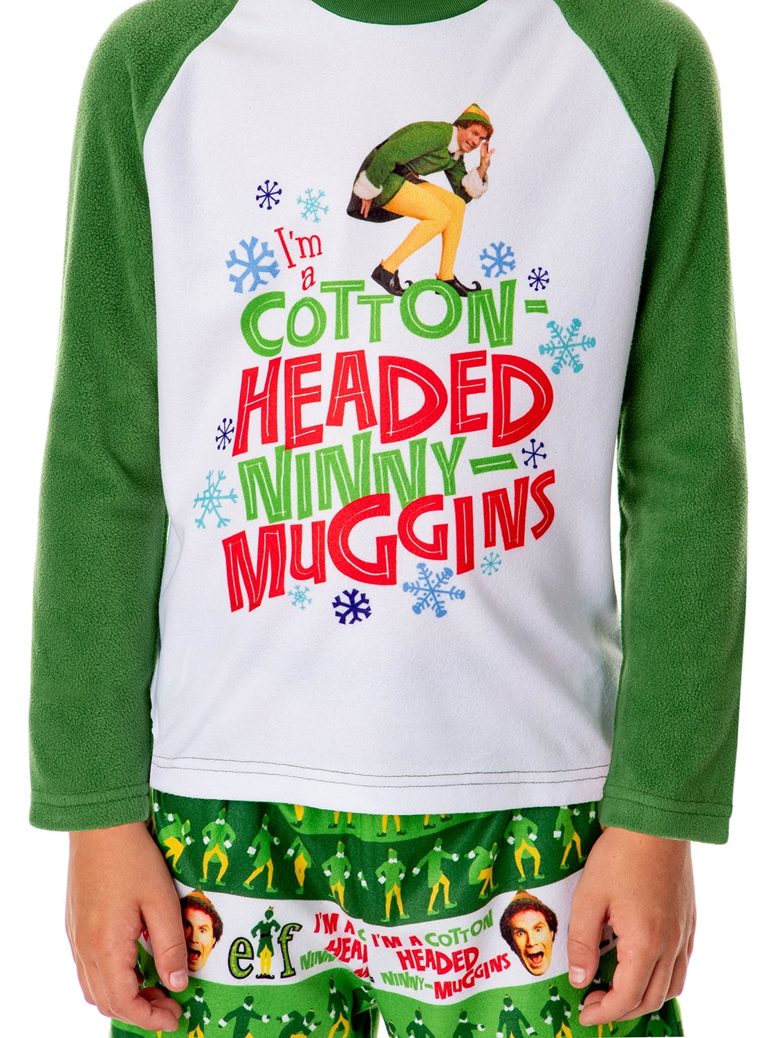 Elf The Movie Kids' Film Cotton-Headed Ninny-Muggins Buddy 2PC Raglan Holiday Christmas Sleep Pajama Set for Girls Boys