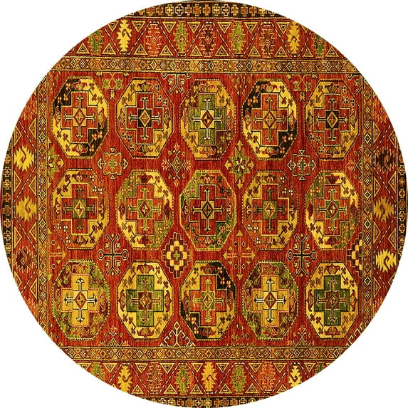 Ahgly Company Machine Washable Indoor Round Oriental Yellow Industrial Area Rugs, 6' Round