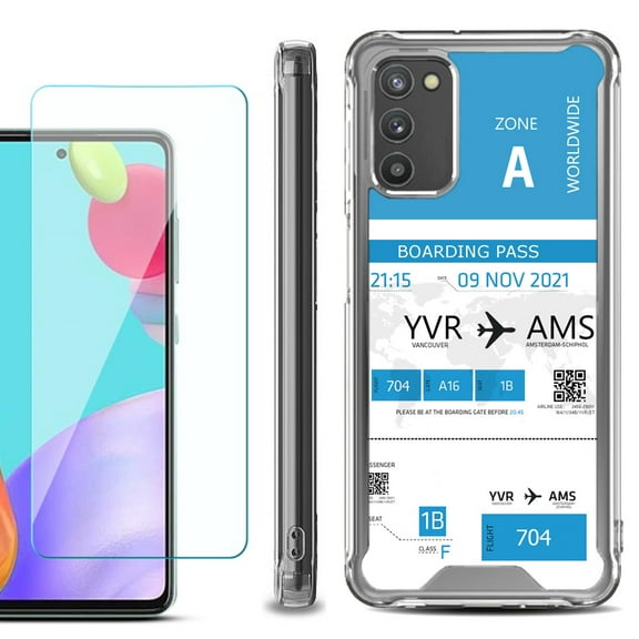 Shockproof Bumper Phone Case for Samsung Galaxy A03s, with Tempered Glass Screen Protector, by OneToughShield ® - Boarding Pass
