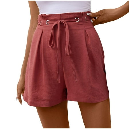 MGCWSH Womens Shorts Summer Wide Leg Casual Loose High Waist Drawstring with Pockets Wine M