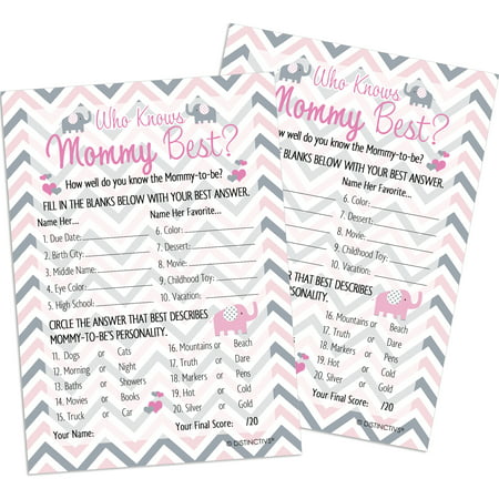 Pink Elephant Girl Baby Shower - Who Knows Mommy Best Game Cards, 20