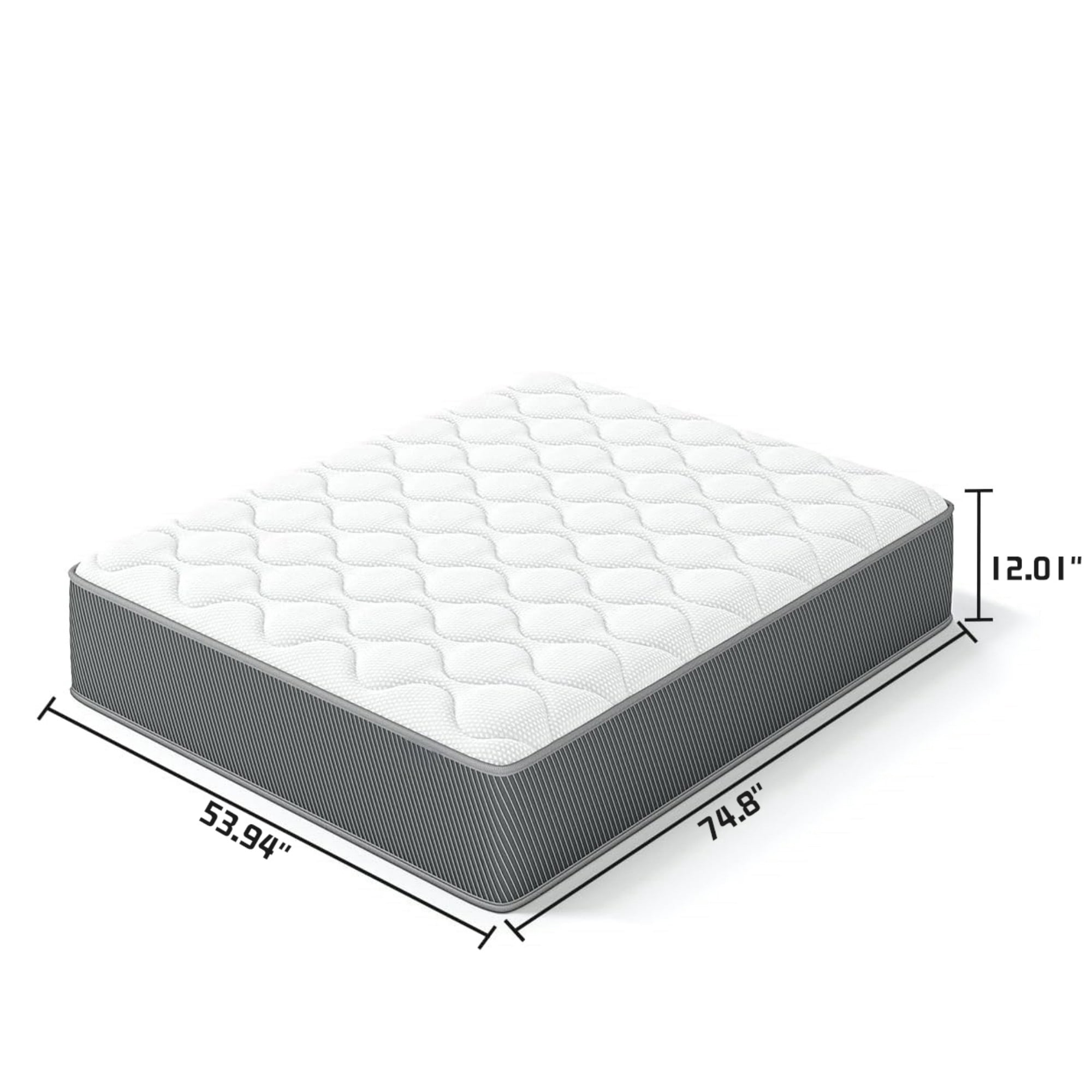 BSHTI 12" Full Knitted Fabric Hybrid Mattress with Pocket Coils, Support Foam, Pressure Relief for Bedroom(Gray)