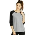 thumbnail image 2 of DailyWear Womens Casual 3/4 Sleeve Plain Baseball Cotton T Shirts BLK/LT.G, Large, 2 of 4