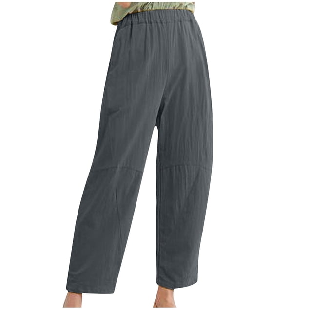 VEKDONE Womens Cotton Linen Long Pants Gray S