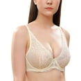 thumbnail image 2 of Wingslove Women's Sexy Sheer Lace Bra Underwire Unlined Plunge See Through Push Up Full Coverage Bra,Nude 38DDD, 2 of 8
