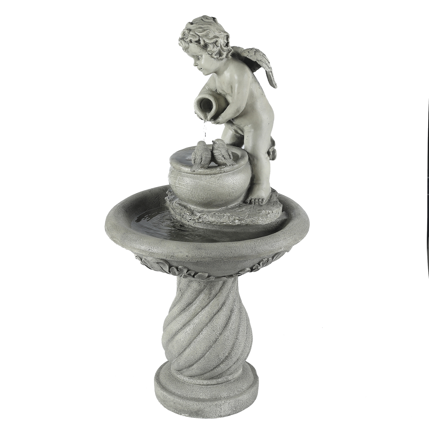 LuxenHome 34" Resin Cherub Angel Outdoor Water Fountain, Garden Water Feature Decor