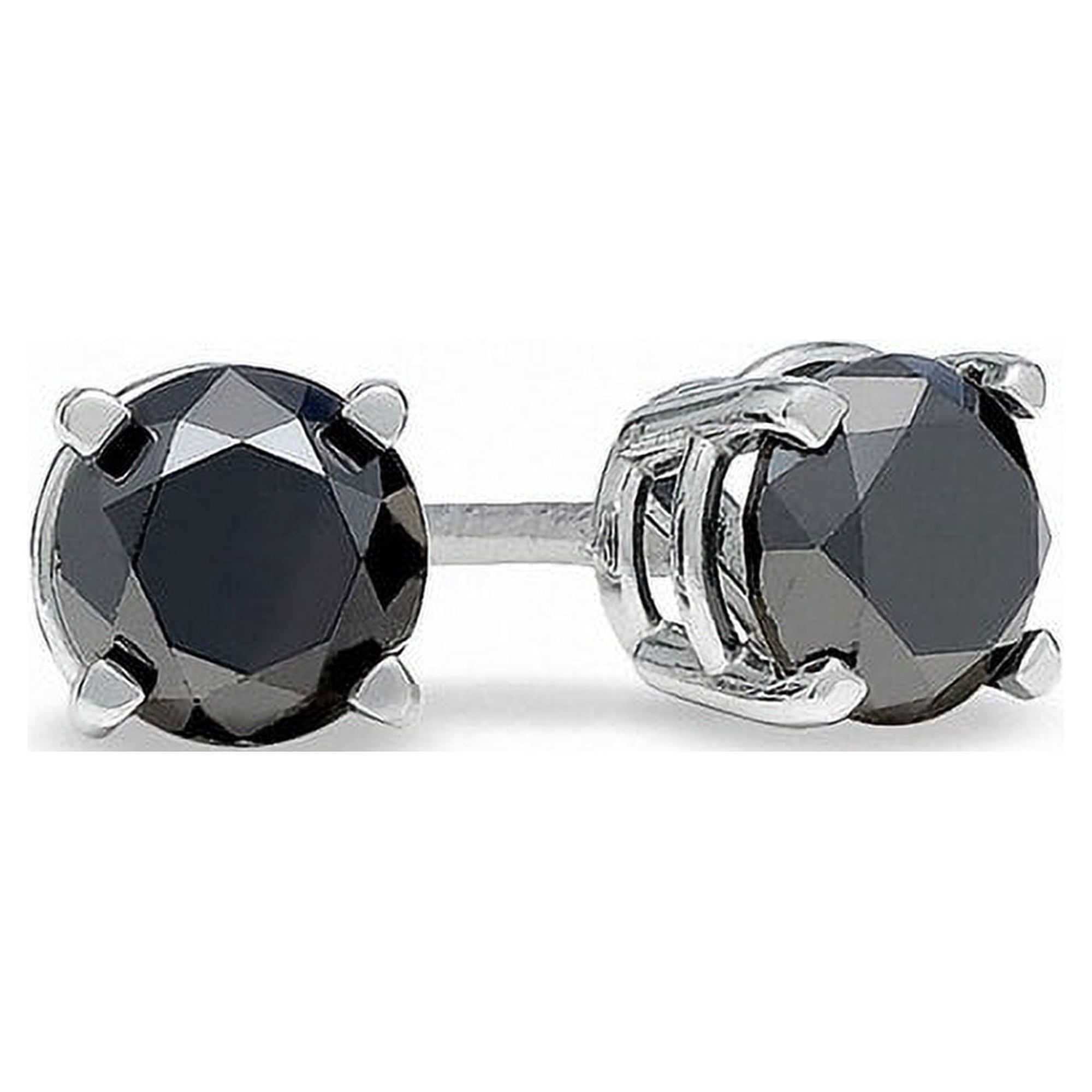 10k White Gold 1 Carat Black Diamond Stud Earrings Plated by Paris Jewelry