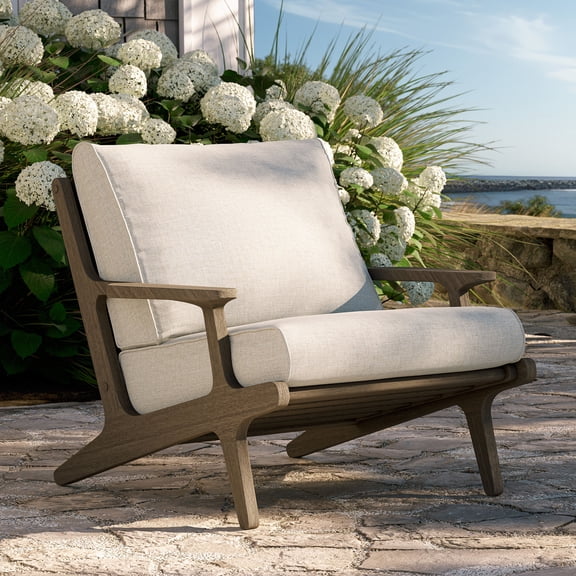 Saratoga Outdoor Teak Wood Armchair in Weathered Gray Pebble