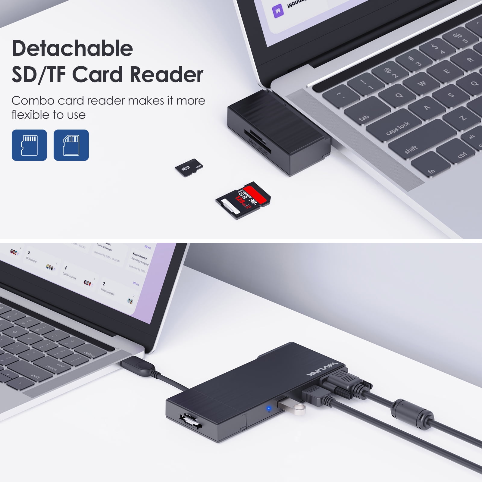 WAVLINK USB 3.0 Docking Station Dual Display HDMI | VGA with Gigabit Ethernet, USB 3.0 Port, Removable Card Reader, HDMI up to 2560x1440 and VGA 1920x1200 Support Windows and MacOS