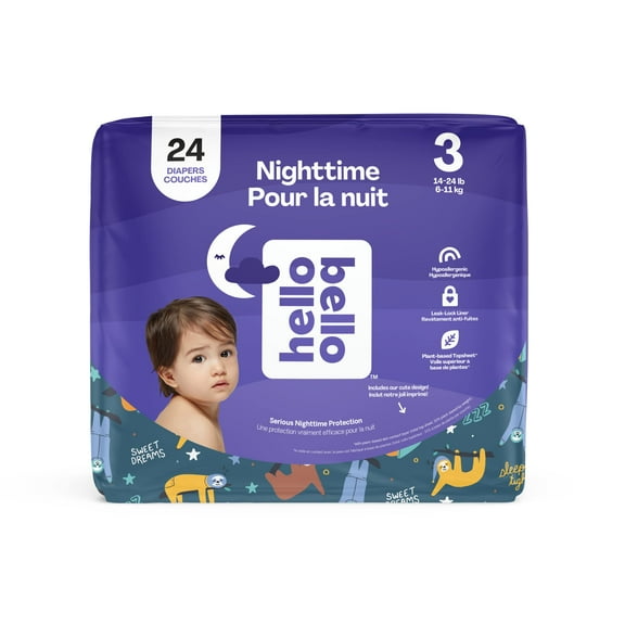 Hello Bello Premium Overnight Baby Diapers Size 3, 24 Count, Unisex, Ultra Absorbent and Soft Disposable Diapers for Babies and Toddlers