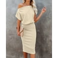 thumbnail image 4 of Aiyino Women's Off The Shoulder Short Sleeve Ribbed Casual Party Bodycon Midi Dress XL,Apricot, 4 of 10