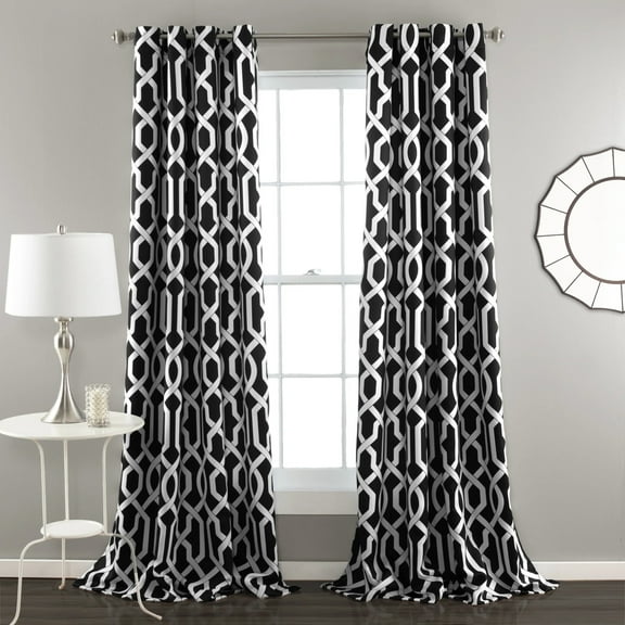 Half Moon Edward Trellis Room Darkening Window Curtain Black Set 52x84