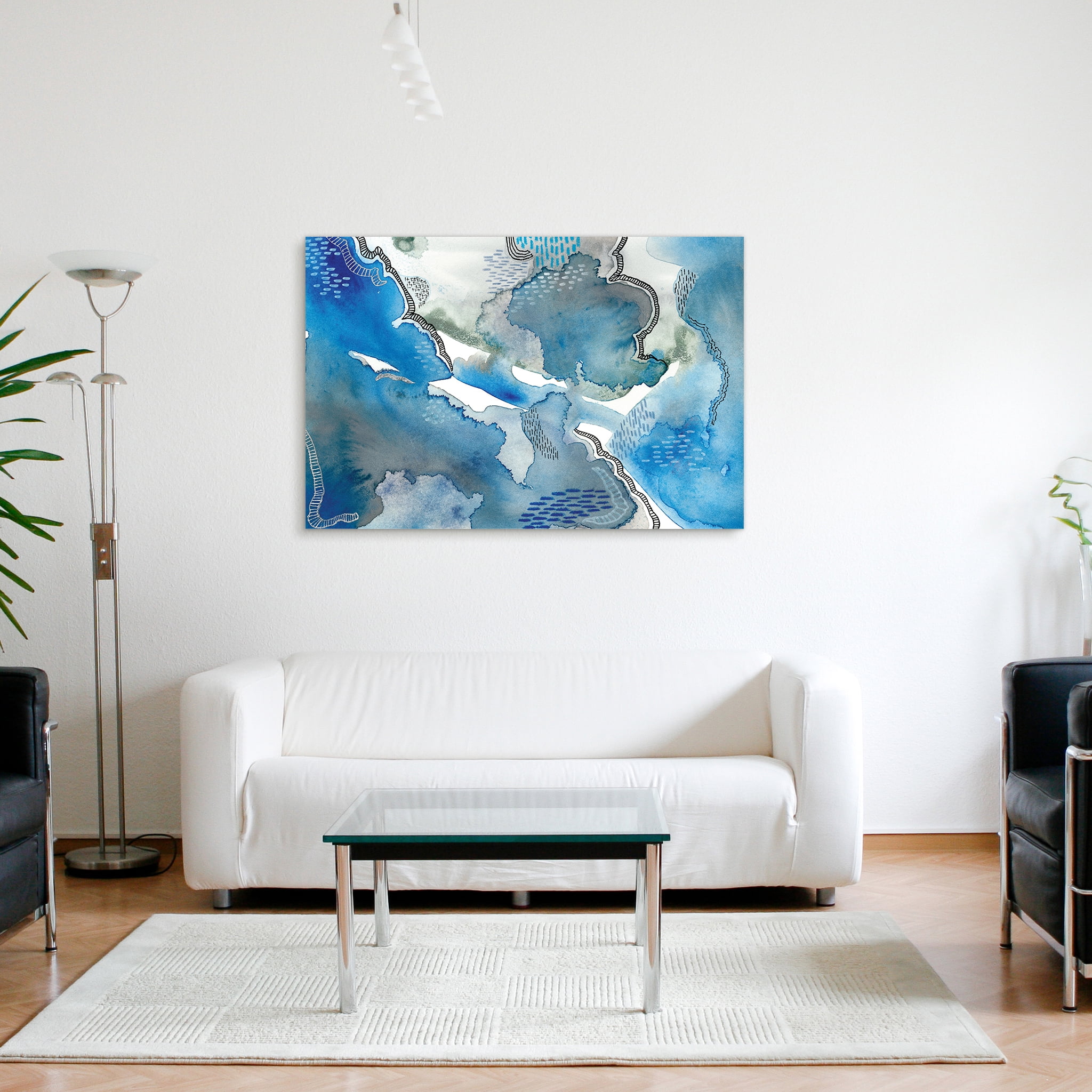 Empire Art Direct Subtle Blues I Frameless Free Floating Tempered Glass Panel Graphic Wall Art, 32" x 48" x 0.2", Ready to Hang